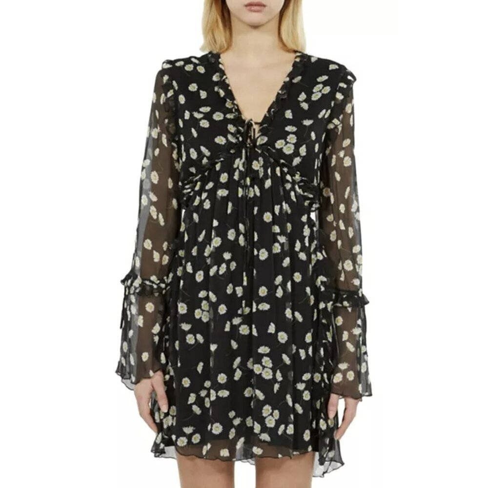 Kooples $595 Silk Floral Above The Knee Baby Doll Dress Size Medium Nwt